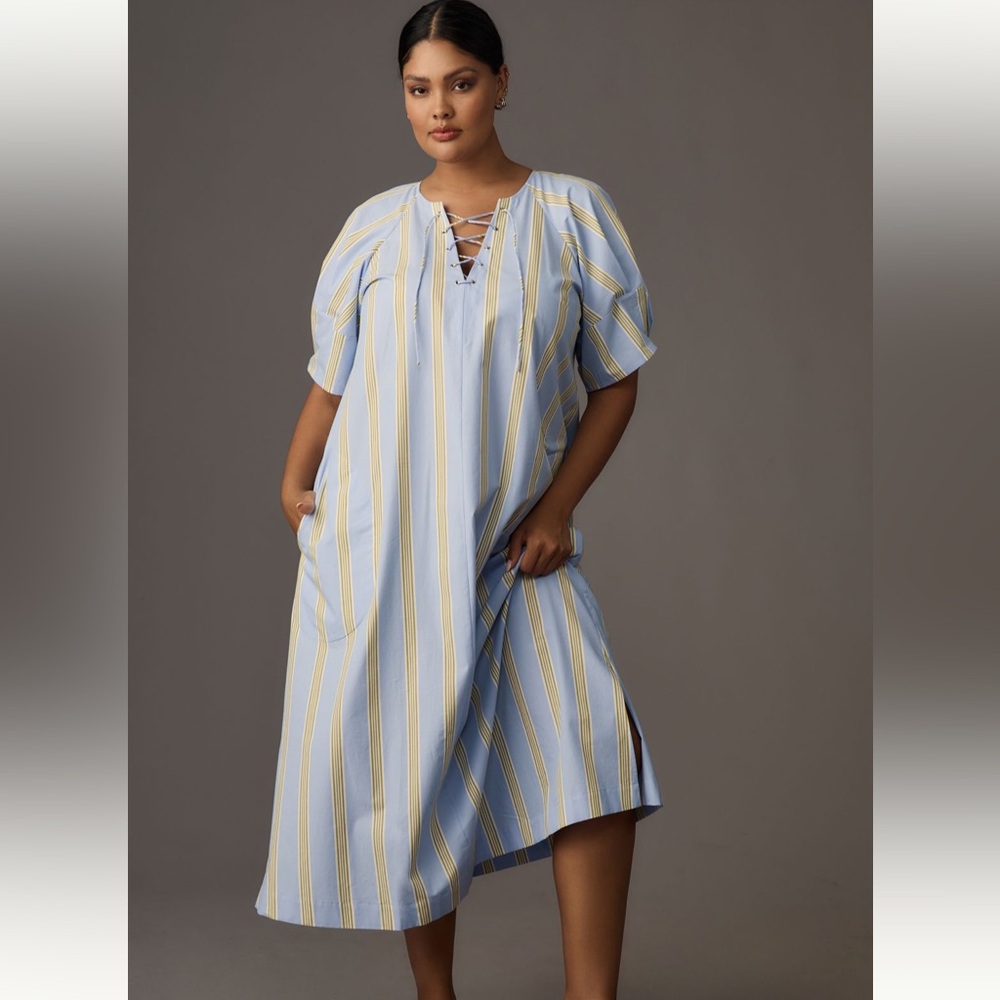 Maeve Short-Sleeved Crossover V-Neck Midi Dress 2x Anthropologie